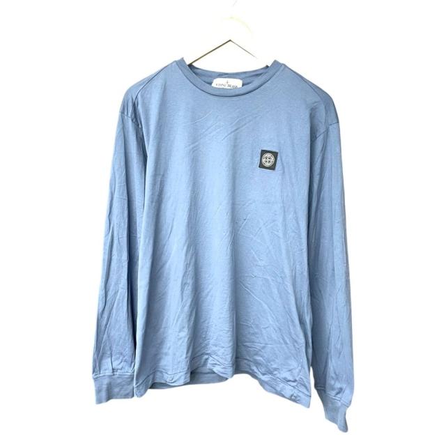 【中古】ストーンアイランド STONE  フロント ロゴパッチ クルーネック 長袖 Tシャツ L 水色系 ☆AA★