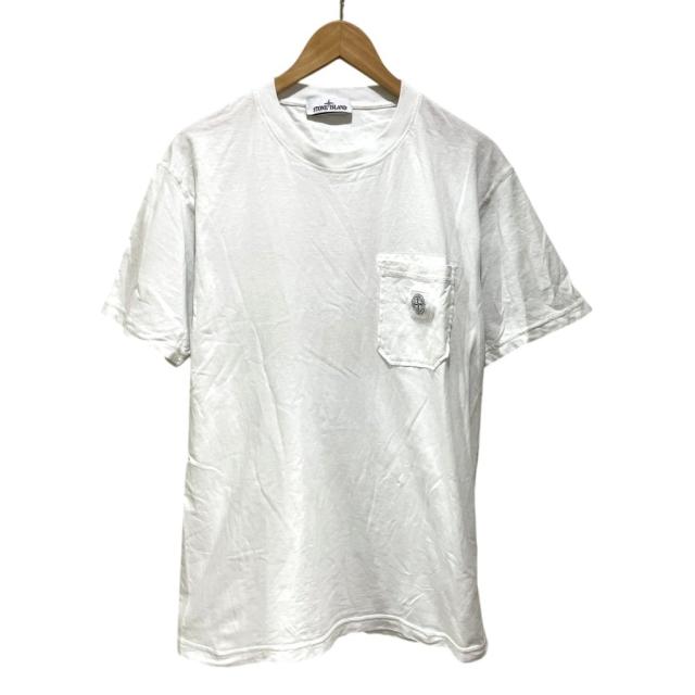 【中古】ストーンアイランド STONE  フロント ポケット ロゴ Tシャツ 半袖 761521957 XL 白 ☆AA★