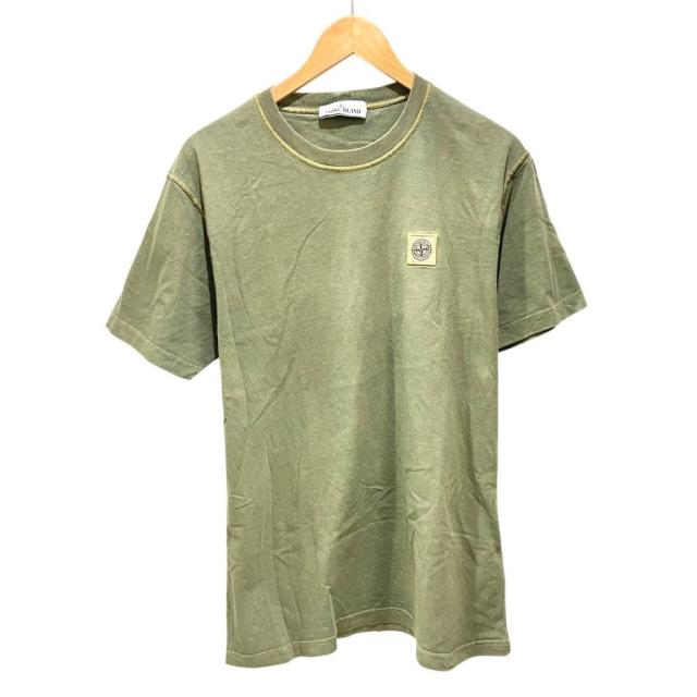 【中古】ストーンアイランド STONE  ロゴワッペン Tシャツ カットソー 半袖 761523742 L 緑 カーキ ☆AA★