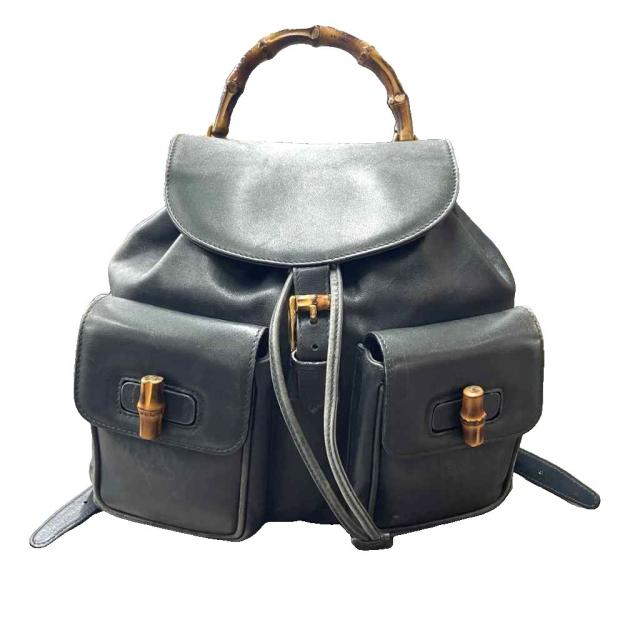 【中古】グッチ GUCCI バンブー レザー デイパック リュック 003 2058 0016 緑 グリーン系 ☆AA★ レディース