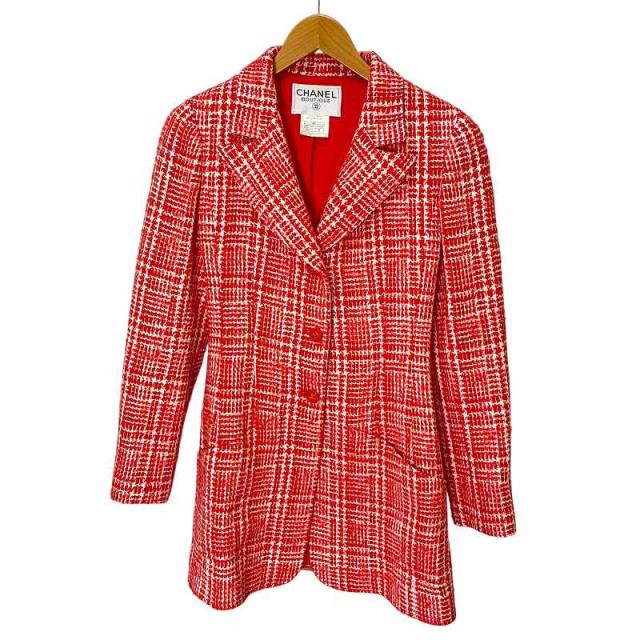 【中古】シャネル ココボタン ツイードジャケット テーラードジャケット 97P P07620V05528 38 赤 ☆AA★