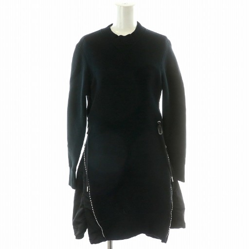 【中古】サカイ sacai Sponge Sweat MA-1 Dress ワンピース ひざ丈 スウェット Vガゼット 切替 1 M ブラック SCW-059