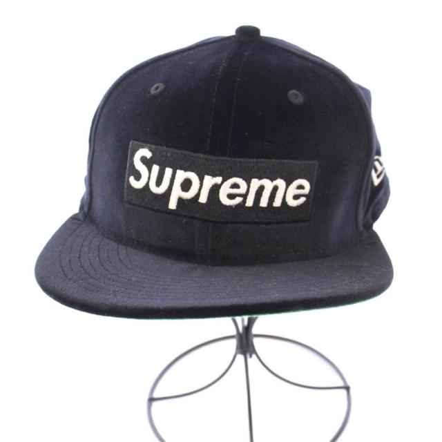 【中古】シュプリーム NEW ERA Velour Box Logo ベロアボックスロゴ キャップ 帽子 刺繍 57.7cm 黒 ブラック