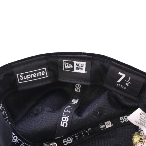 【中古】シュプリーム NEW ERA Velour Box Logo ベロアボックスロゴ キャップ 帽子 刺繍 57.7cm 黒 ブラック