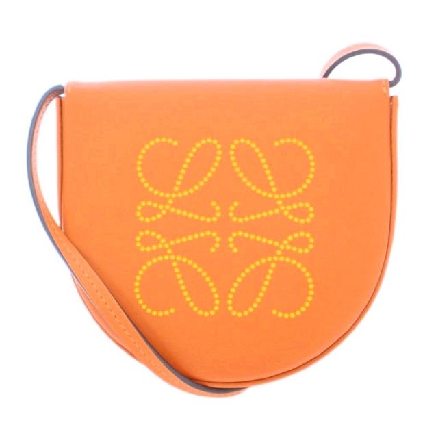 【中古】ロエベ LOEWE アナグラム ヒールポーチスモール ポシェット ショルダーバッグ レザー ロゴ 茶 黄色