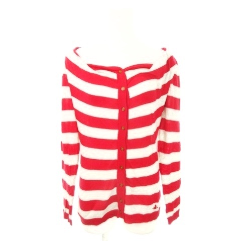 【中古】ヴィヴィアンウエストウッドレッドレーベル カーディガン ニット デコルテ 長袖 コットン ボーダー 2 M 赤