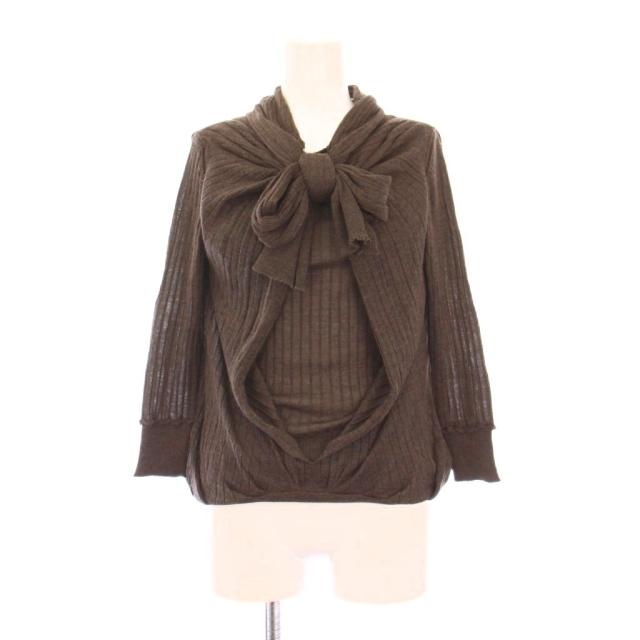 【中古】ルイヴィトン LOUIS VUITTON ニット セーター 長袖 リボン カシミヤ シルク混 ストレッチ S 茶 ブラウン