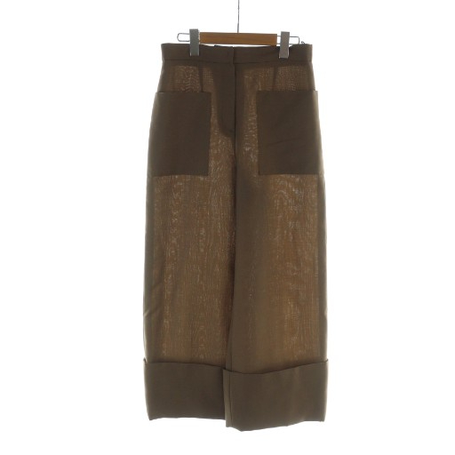 【中古】フェンディ FENDI ワイドパンツ スラックス ジップフライ ロゴ モヘヤ 38 S 茶 ブラウン レディース