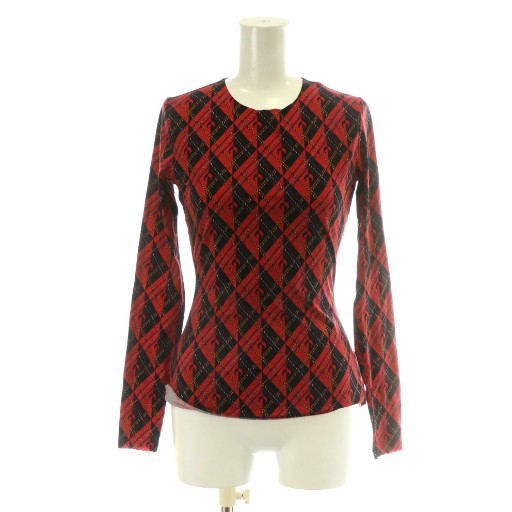 【中古】マリーンセル MARINE SERRE Tシャツ カットソー 長袖 総柄 S 赤 レッド 黒 ブラック /MP ■GY19 レディース