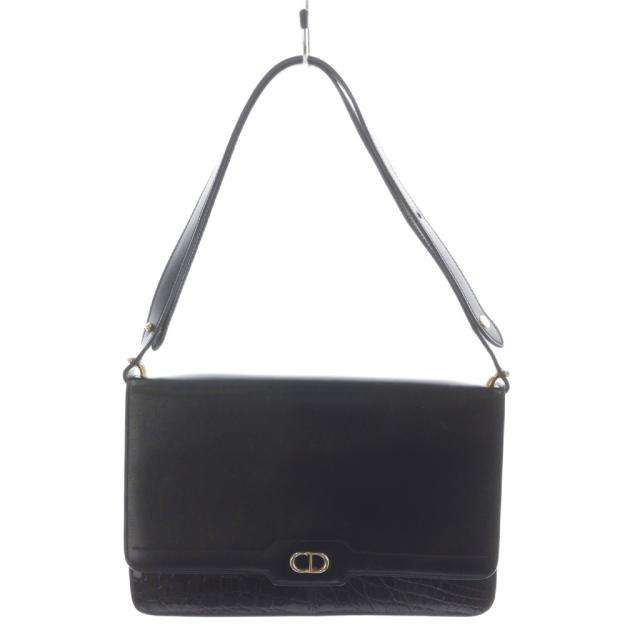 【中古】クリスチャンディオール ワンショルダーバッグ ハンドバッグ ロゴ クロコ型押し レザー 黒 ブラック