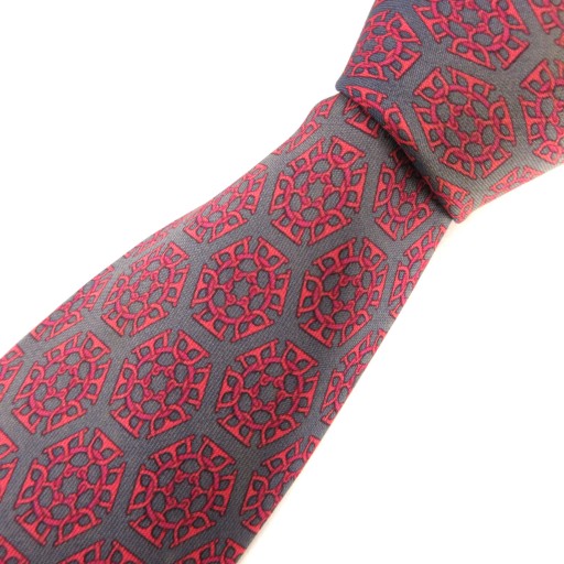 【中古】エルメス HERMES ネクタイ レギュラータイ 総柄 ロゴ シルク 紺 ネイビー 赤 レッド /AE ■GY47 メンズ