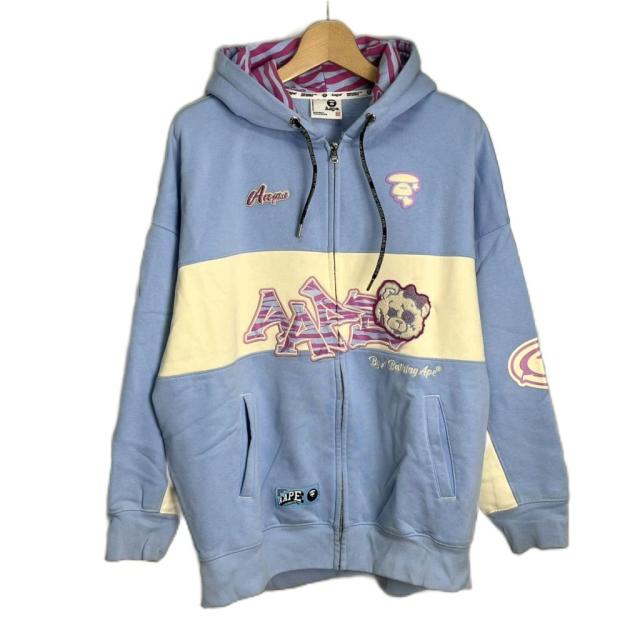 【中古】アベイシングエイプ A BATHING APE AAPE ロゴ ジップ パーカー オーバーサイズ XS 青 ブルー AAPSWWC302XXN