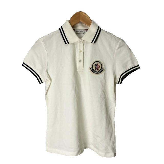 【中古】モンクレール MONCLER ポロシャツ ロゴ ワッペン 半袖 ライン S 白 ホワイト ☆AA★ レディース