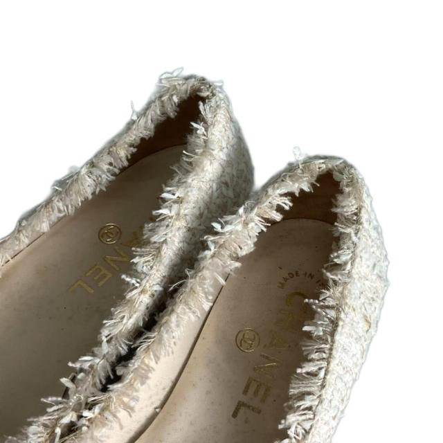 中古】シャネル CHANEL ツイード フラットパンプス リボン 35.5 白