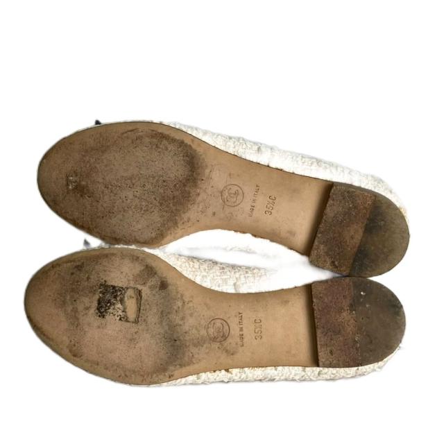 中古】シャネル CHANEL ツイード フラットパンプス リボン 35.5 白