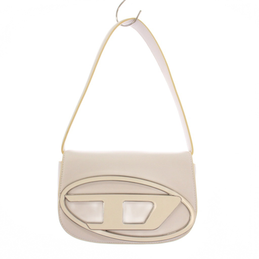 【中古】ディーゼル 1DR ハンドバッグ ワンハンドル レザー ロゴ バイカラー 白 ホワイト シルバーカラー X08396