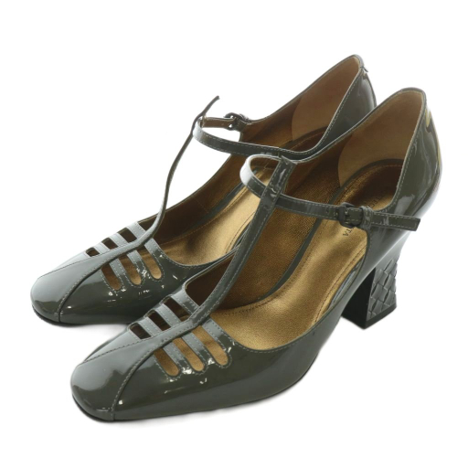 【中古】ボッテガヴェネタ BOTTEGA VENETA パンプス エナメル ラウンドトゥ チャンキーヒール 37.5 24.5cm グレー