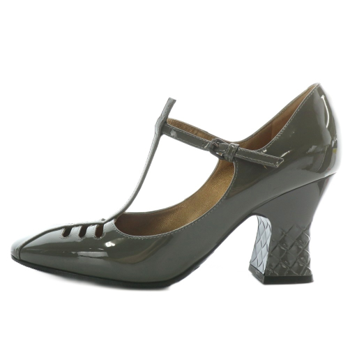 【中古】ボッテガヴェネタ BOTTEGA VENETA パンプス エナメル ラウンドトゥ チャンキーヒール 37.5 24.5cm グレー