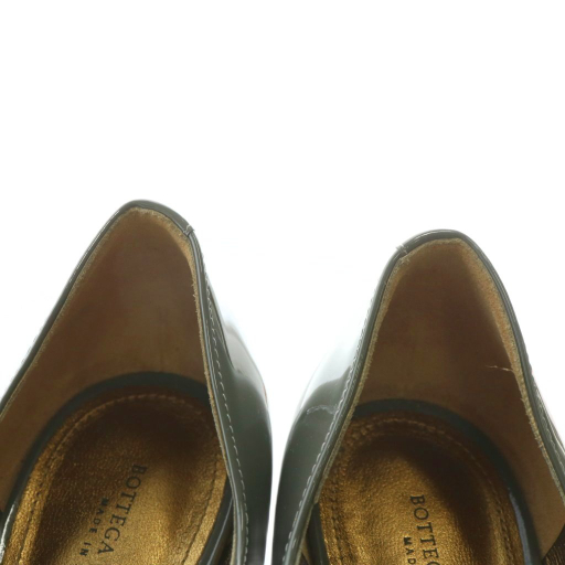 【中古】ボッテガヴェネタ BOTTEGA VENETA パンプス エナメル ラウンドトゥ チャンキーヒール 37.5 24.5cm グレー