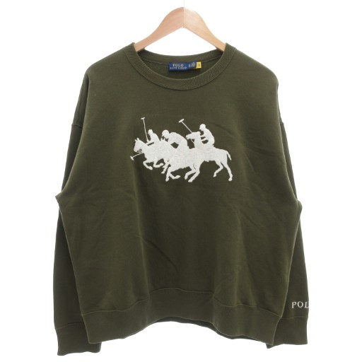 【中古】ポロ ラルフローレン POLO RALPH LAUREN スウェット トレーナー ロゴ刺繍 ビッグトリプルポニー  XL カーキ