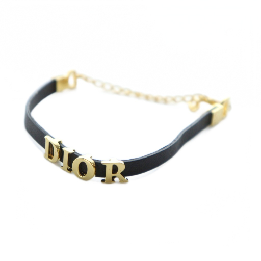 【中古】クリスチャンディオール Christian Dior ブレスレット アクセサリー バングル レザー ロゴ 刻印 ゴールド色