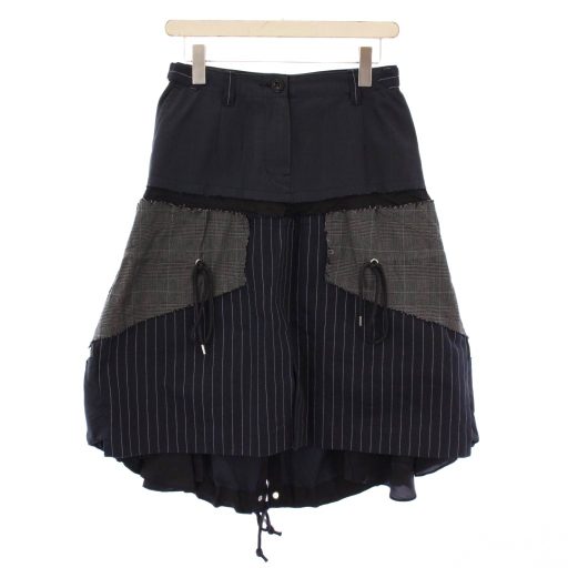 【中古】サカイ sacai フレアスカート ひざ丈 変形 切替 ドッキング 1 紺 ネイビー /BB レディース