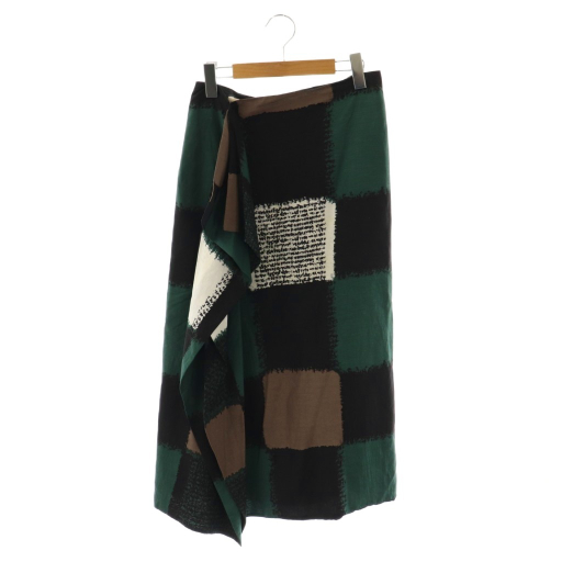 【中古】マルニ MARNI 総柄フリルデザインスカート ロング 38 グリーン ブラック /HK ■OS