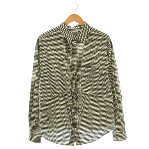 【中古】バレンシアガ BALENCIAGA 583895 ロゴ刺繍 千鳥格子 シャツ 長袖 34 ブラック ホワイト /ES ■OS メンズ