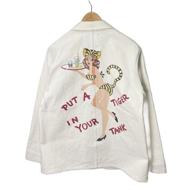 【中古】グルービン ハイ THE GROOVIN HIGH カバーオール ジャケット バックプリント XL ホワイト メンズ