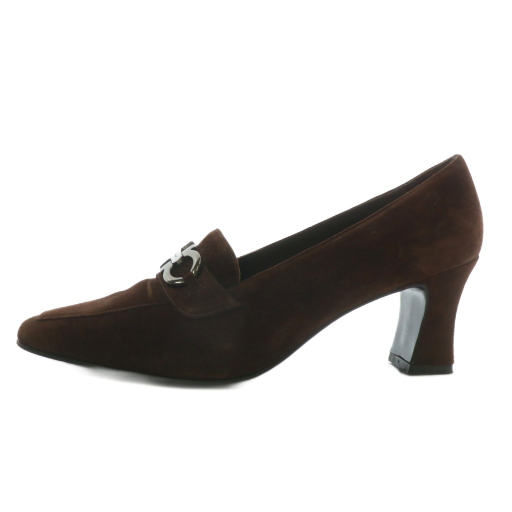 【中古】Salvatore Ferragamo パンプス スエード ポインテッドトゥ ハイヒール ガンチーニ 7.5 24.5cm 茶色