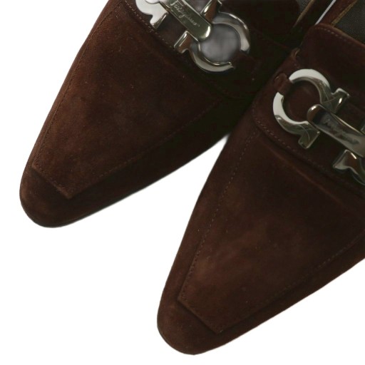【中古】Salvatore Ferragamo パンプス スエード ポインテッドトゥ ハイヒール ガンチーニ 7.5 24.5cm 茶色