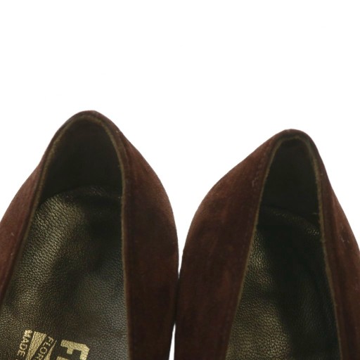 【中古】Salvatore Ferragamo パンプス スエード ポインテッドトゥ ハイヒール ガンチーニ 7.5 24.5cm 茶色