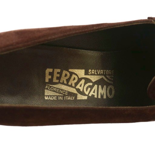 【中古】Salvatore Ferragamo パンプス スエード ポインテッドトゥ ハイヒール ガンチーニ 7.5 24.5cm 茶色