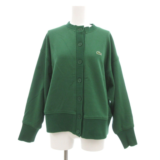 【中古】ラコステ LACOSTE 近年 スウェットカーディガン ロゴ刺繍 バンドカラー 34 緑 グリーン ■GY19 レディース