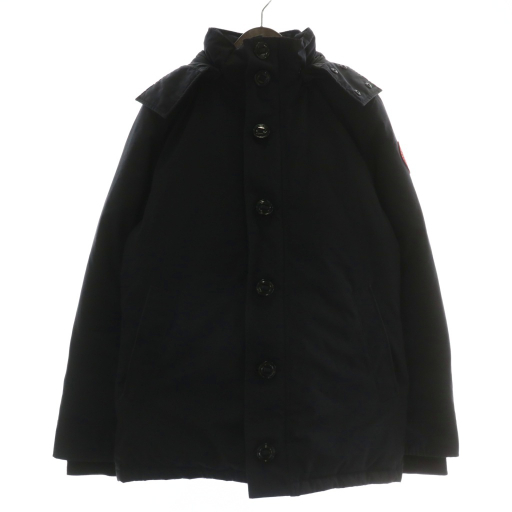 【中古】  ダウンジャケット アウター ファー コヨーテ フード ジップアップ ロゴ ワッペン M 黒 68F8490