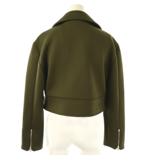 【中古】マックスマーラ MAX MARA short jersey jacket ライダースジャケット ブルゾン IT34 カーキ ■OS_1