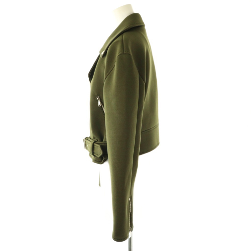 【中古】マックスマーラ MAX MARA short jersey jacket ライダースジャケット ブルゾン IT34 カーキ ■OS_2