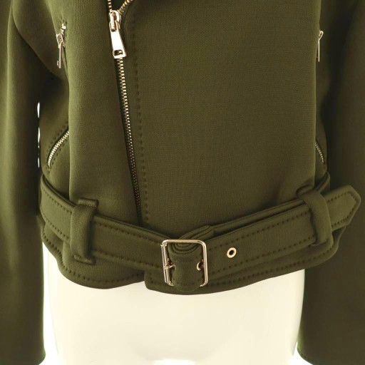 【中古】マックスマーラ MAX MARA short jersey jacket ライダースジャケット ブルゾン IT34 カーキ ■OS_5