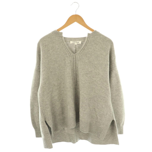 【中古】エンフォルド ENFOLD 23AW KEY-NECK PULLOVER ニット セーター 長袖 38 グレー /HK ■OS レディース