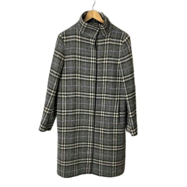 【中古】バーバリー ロンドン BURBERRY LONDON ウール100％ ノバチェック ハイネック ロングコート USA6　グレー レディース