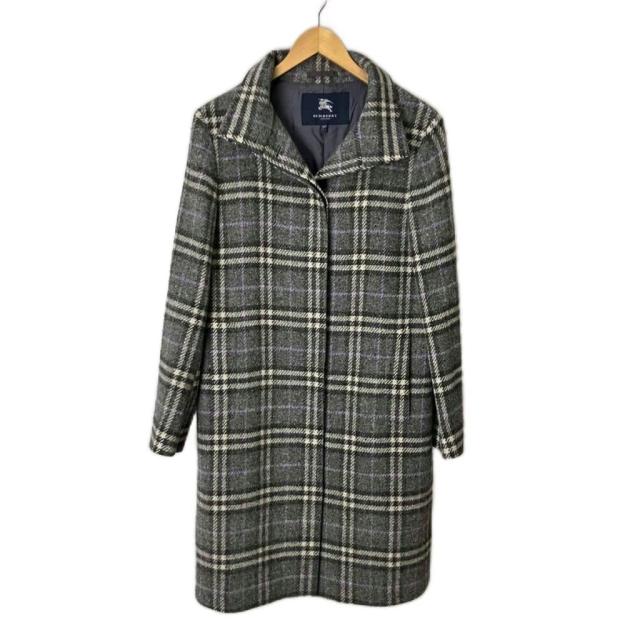 【中古】バーバリー ロンドン BURBERRY LONDON ウール100％ ノバチェック ハイネック ロングコート USA6　グレー レディース_1