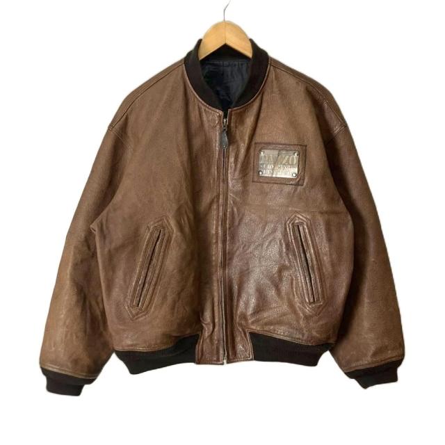 【中古】PAZZO レザースタジャン ブルソン ジャケット ピッグスキン オールド ヴィンテージ ブラウン メンズ
