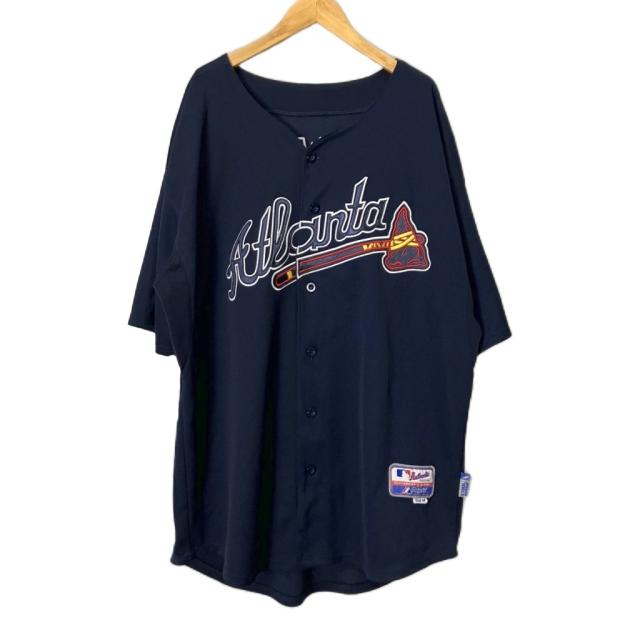【中古】マジェスティック MAJESTIC ベースボールシャツ ヴィンテージ ブレーブス 半袖 54 ネイビー メンズ
