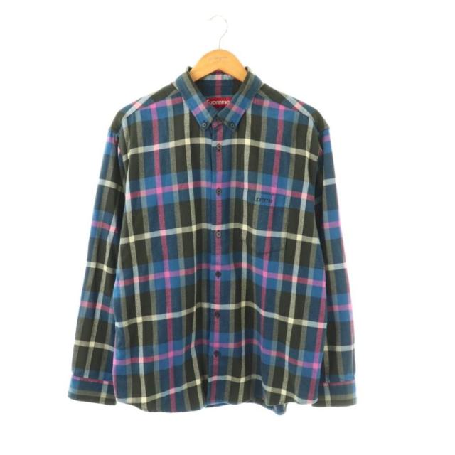 【中古】シュプリーム SUPREME 23AW Plaid Flannel Shirt シャツ チェック柄 長袖 コットン M 青 黒 ■OS ■SH