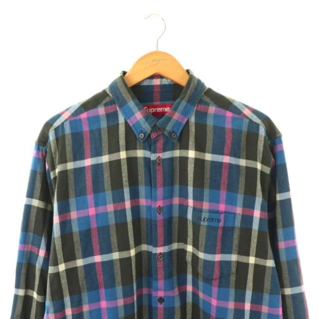 【中古】シュプリーム SUPREME 23AW Plaid Flannel Shirt シャツ チェック柄 長袖 コットン M 青 黒 ■OS ■SH_2