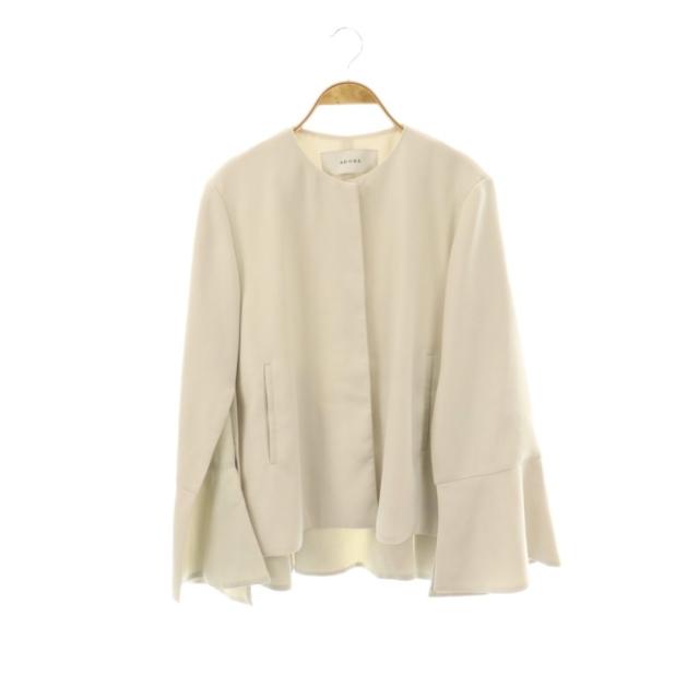 【中古】アドーア 25SS ドライミドルジョーゼットジャケット ノーカラージャケット 38 ライトグレー /DF ■OS ■SH