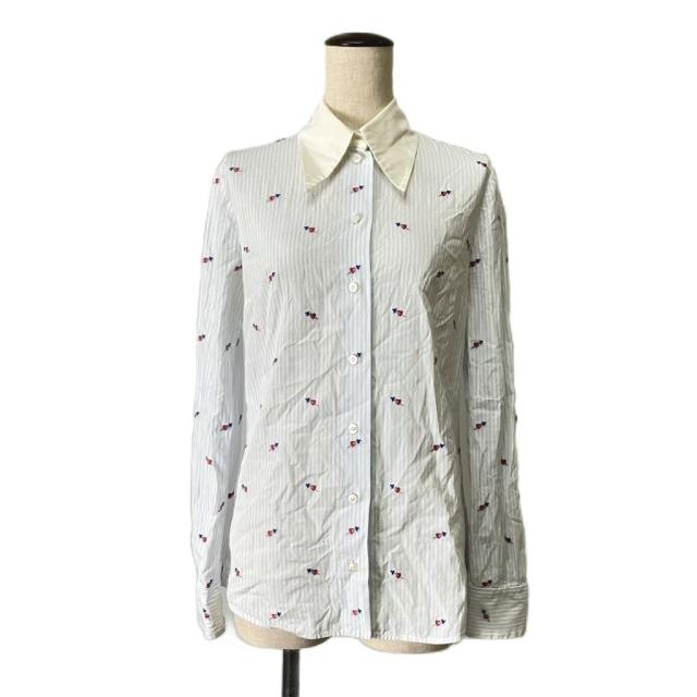 【中古】グッチ GUCCI ストライプシャツ ハートソード 長袖 38 スカイブルー ■GY06 レディース