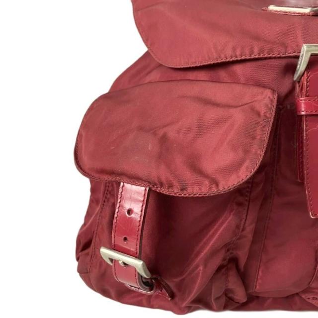 【中古】プラダ PRADA リュックサック デイパック ナイロン 三角プレート レッド レディース_8