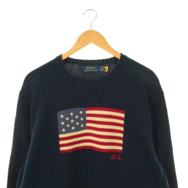 【中古】ポロ ラルフローレン POLO RALPH LAUREN 星条旗 コットン ニット セーター 長袖 XL 紺 /NR ■OS ■AD_2
