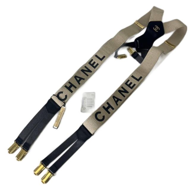 【中古】CHANEL サスペンダー ココマーク ベルト キャンバス レザー アーカイブ ヴィンテージ レディース